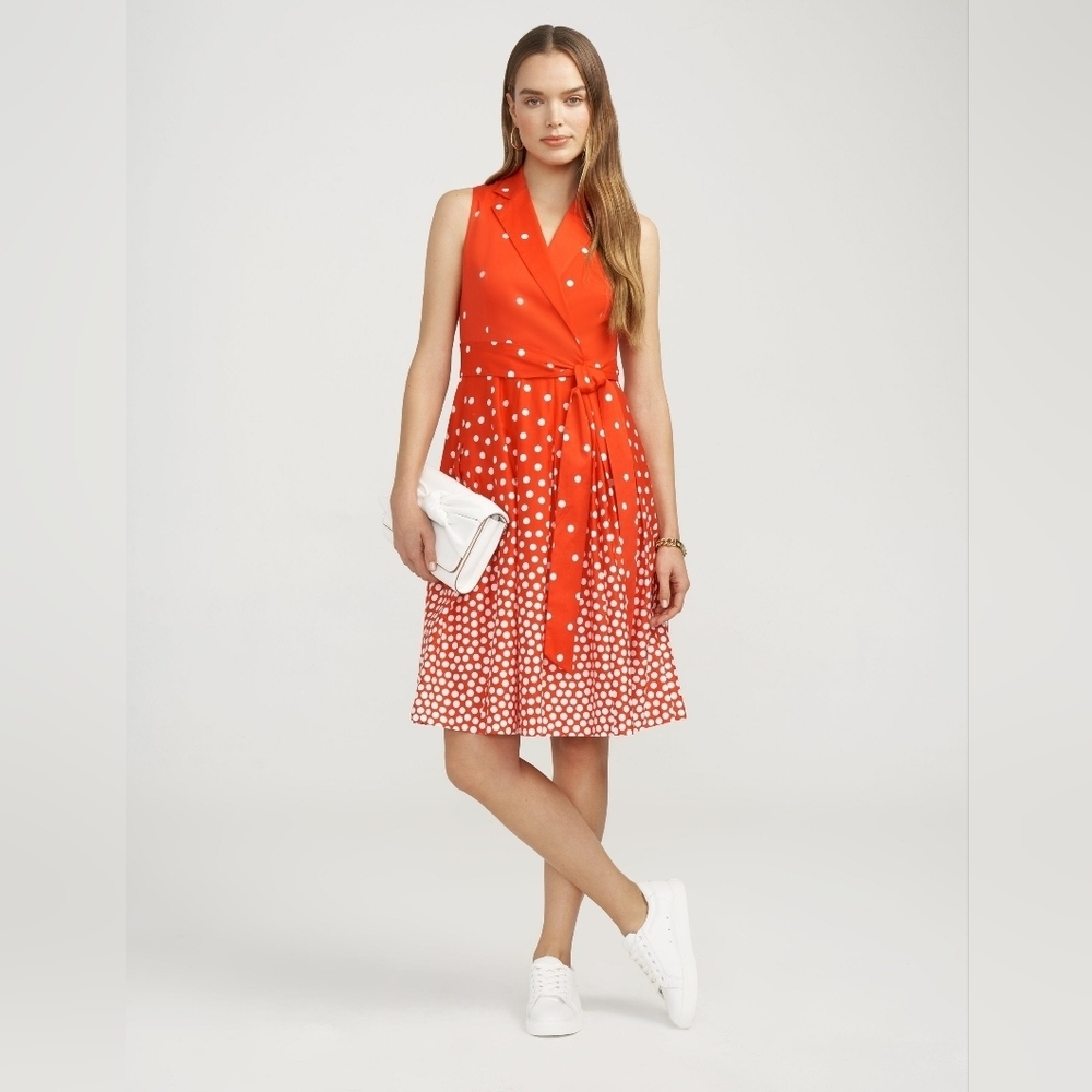 Scattered Dot Notch Collar Wrap Dress in size 14